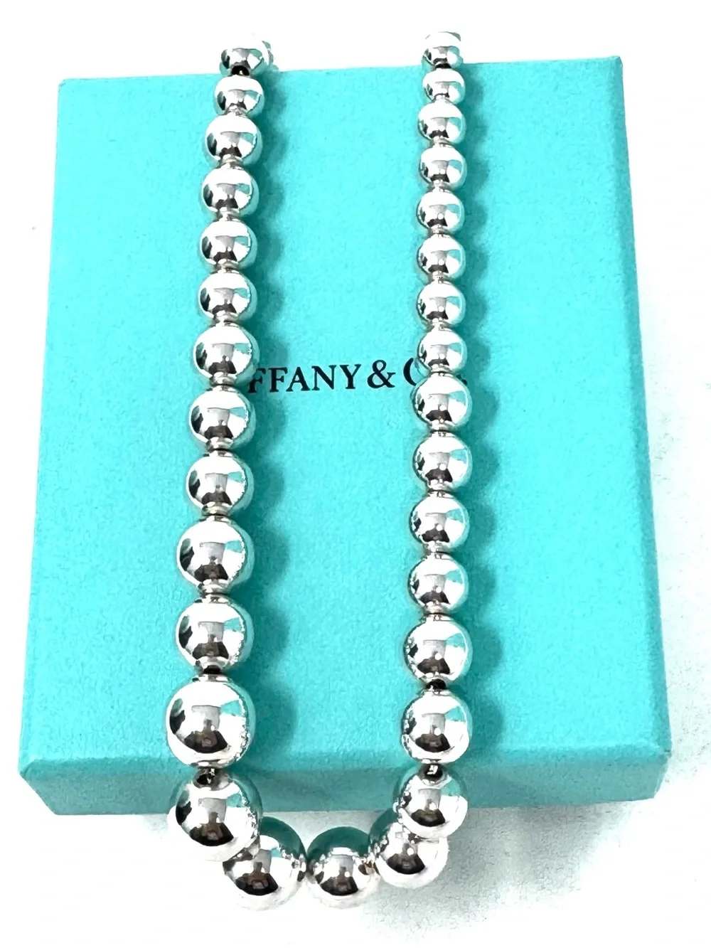 Authentic Tiffany & Co. Graduated Ball Beaded Necklace.